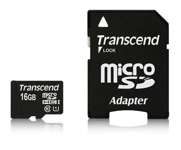 Karta TRANSCEND MicroSDHC 16GB Premium,  Class 10 UHS-I 300x + adaptér