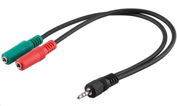 PREMIUMCORD Adaptér Jack 3, 5 mm 4pin - 2x stereo Jack 3, 5 mm,  redukcia (M/ 2xF,  4 póly)