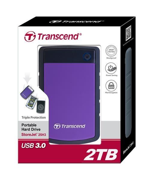 Externý pevný disk TRANSCEND 2, 5" USB 3.1 StoreJet 25H3P,  2 TB,  fialový (odolný voči nárazom)4