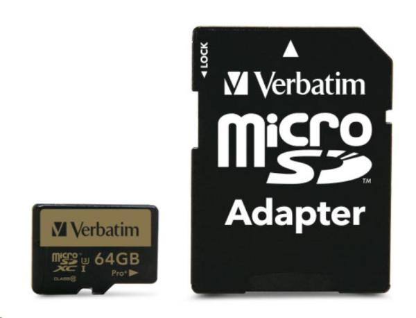 Karta VERBATIM MicroSDXC 64GB PRO+ Class 10,  UHS 1 (R:90/ W:80 MB/ s)0