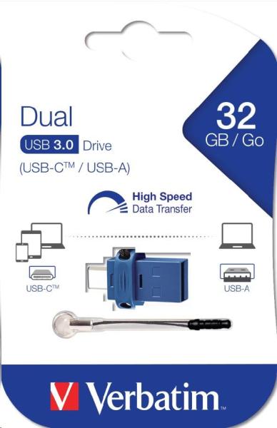 VERBATIM Flash disk 32 GB Store &quot;n&quot; Go Dual Drive USB 3.0/USB Type-C, modrá4