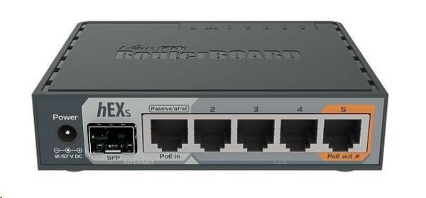 MIKROTIK RouterBOARD hEX S + L4 (880MHz, 256 MB RAM, 5xGLAN, 1x SFP, switch, plastic case, zdroj)