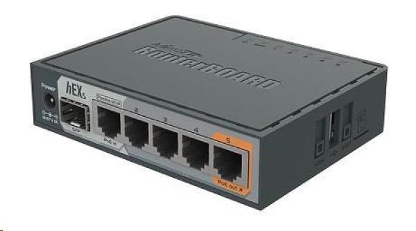 MIKROTIK RouterBOARD hEX S + L4 (880MHz, 256 MB RAM, 5xGLAN, 1x SFP, switch, plastic case, zdroj)1
