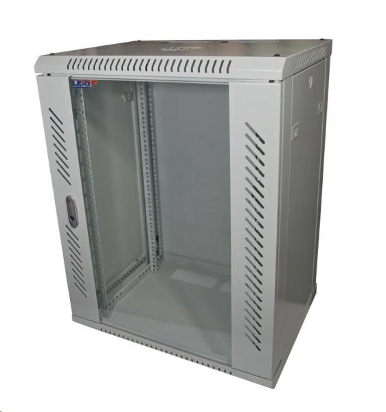 LEXI-Net 19" nástěnný rozvaděč 15U 600x450,  nosnost 60 kg,  skleněné dveře,  rozložený,  šedý