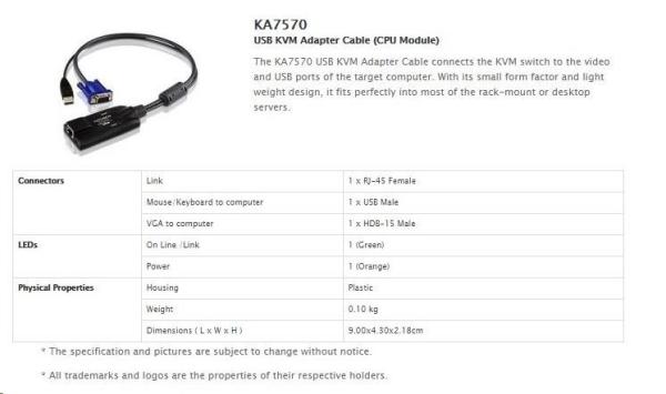 Prepínací kábel ATEN KMV KA-7570 CPU modul USB pre KH1508/ 1516/ 2508/ 2516,  KL1508/ 15161