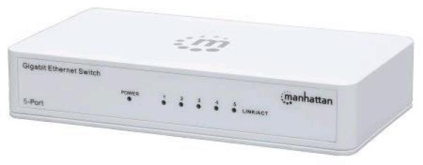 MANHATTAN 5-portový gigabitový ethernetový prepínač,  5xRJ45 10/ 100/ 1000 Mbps porty
