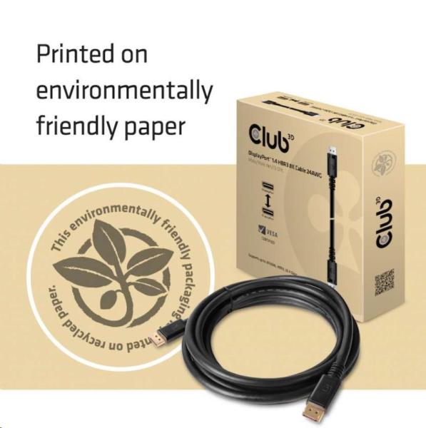 Club3D Kabel certifikovaný DisplayPort 1.4 HBR3,  8K60Hz (M/ M),  černé koncovky,  4m,  24 AWG4