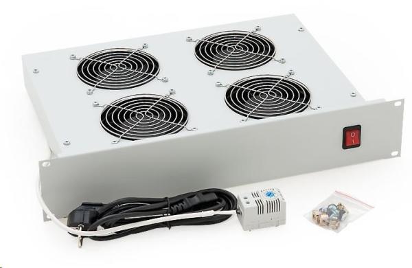 Ventilačná jednotka TRITON 19", 4 ventilátory.-230V/ 140W, termostat., šedá, medzi zložkami