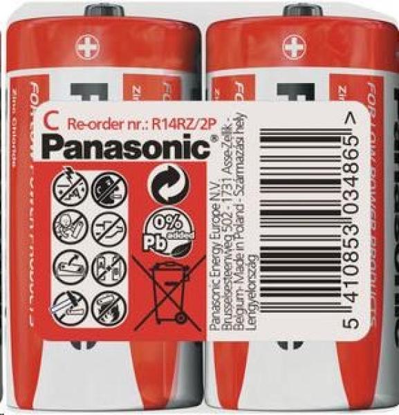 PANASONIC Zinkouhlíkové baterie Red Zinc R14RZ/ 2P C 1, 5V (shrink 2ks)