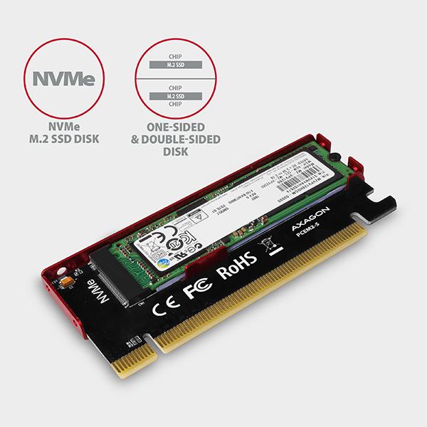 AXAGON PCEM2-S,  PCIe x16 - M.2 NVMe M-key slot adaptér,  kovový kryt pre pasívne chladenie0