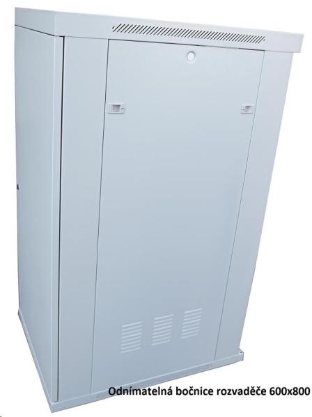 LEXI-Net 19" stojanový rozvaděč 22U 600x600 rozebiratelný,  ventilační jednotka,  termostat,  kolečka,  600kg,  sklo,  šedý2