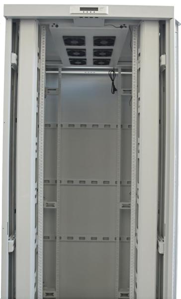 LEXI-Net 19" stojanový rozvaděč 42U 800x1000 rozebiratelný, ventilační jednotka, termostat, kolečka, 600kg, sklo, šedý2