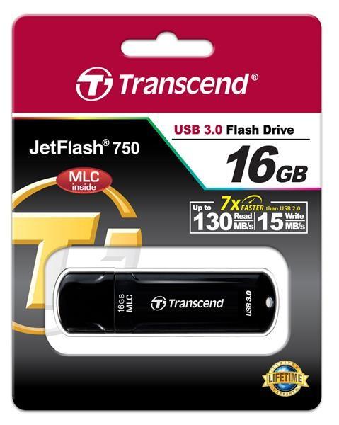 TRANSCEND Flash disk 16GB JetFlash®750K,  USB 3.0,  čierna4