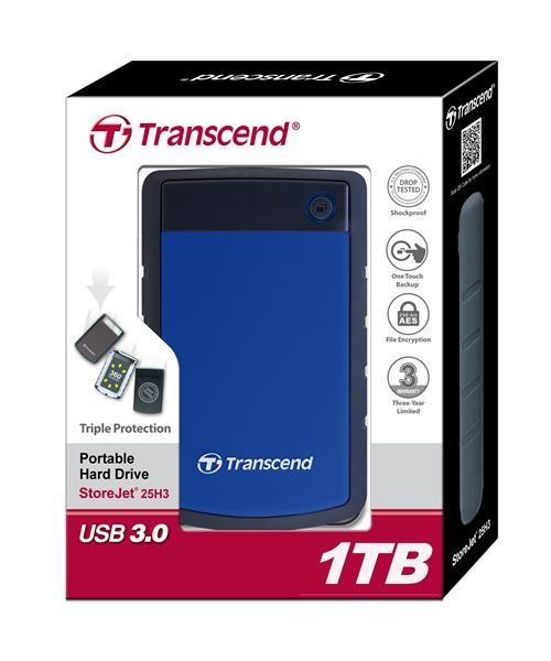 Externý pevný disk TRANSCEND 2, 5" USB 3.1 StoreJet 25H3B,  1 TB,  modrý (odolný voči nárazom)5