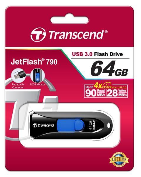 TRANSCEND Flash disk 64GB JetFlash®790,  USB 3.1 (R:90/ W:30 MB/ s) čierna/ modrá4