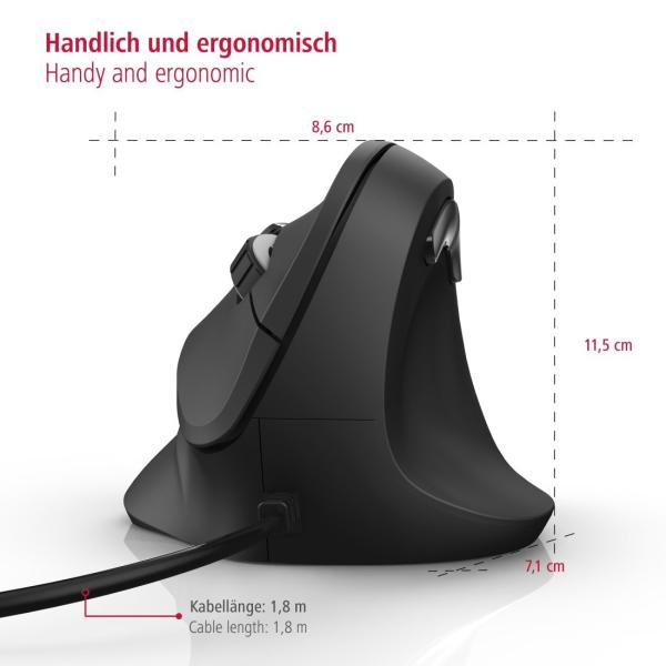 Vertikálna ergonomická drôtová myš Hama EMC-500,  6 tlačidiel,  čierna8