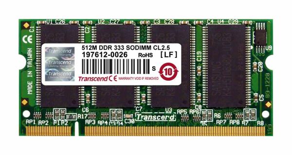 SODIMM DDR 256MB 333MHz TRANSCEND 2Rx16,  CL2.5