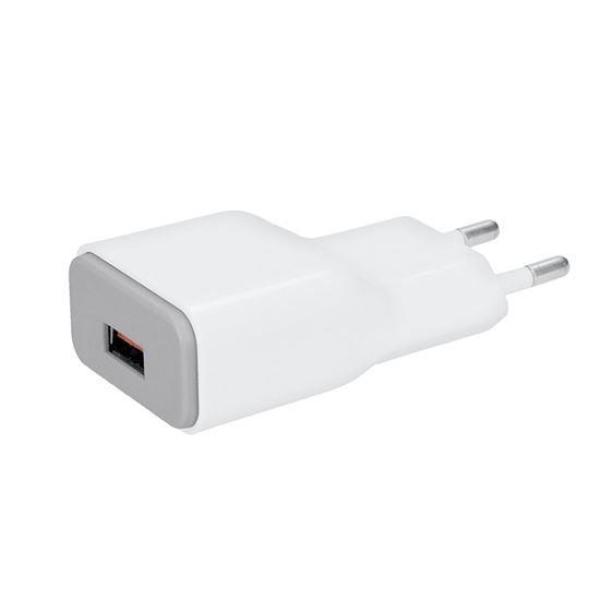 Solight USB nabíjecí adaptér,  fast charge: 1x USB Qualcomm,  5V2A/ 9V1.5A/ 12V1A,  AC 230V,  bílošedý