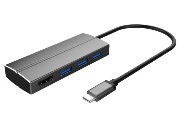 Adaptér PREMIUMCORD USB 3.1 samec typu C na samicu HDMI + 3x USB 3.0,  hliník
