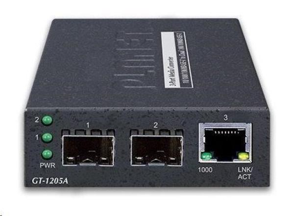 Planet GT-1205A Konvertor,  1x 10/ 100/ 1000Base-T RJ-45,  2x 100/ 1000Base-X SFP1