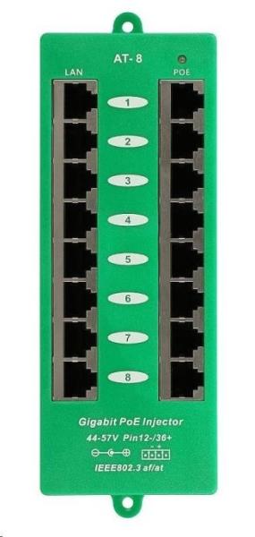 POE injektor aktivní - 8x 1Gb/s, stíněný, svorkovnice, 802.3af/at