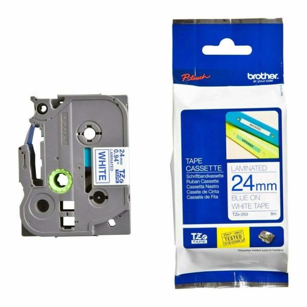 BROTHER TZE253 - TZ kazeta široká 24 mm, laminovaná TZE-253, biela/modrá farba písma1