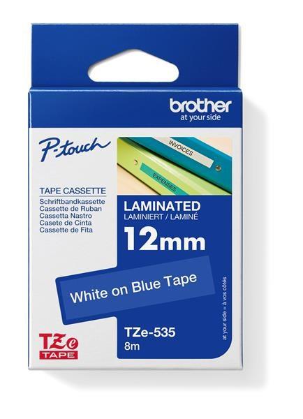 BROTHER TZE535 - 12 mm široká kazeta TZ, laminovaná TZE-535, modré/biele písmo