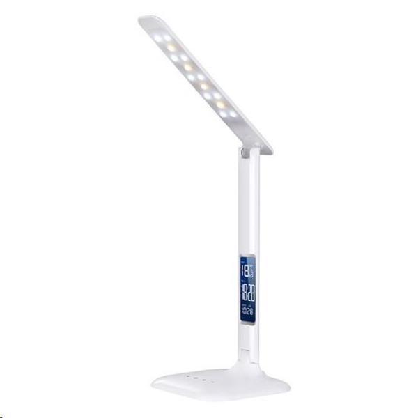 Solight LED stmívatelná stolní lampička s displejem,  6W,  volba teploty světla,  bílý lesk