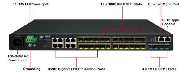 Planet switch SGS-6341-16S8C4XR,  Switch,  L3,  8x 1000Base-T,  24x 1Gb SFP,  4x 10Gb SFP+,  Web/ SNMP,  ACL,  QoS,  IGMP, IP stack2
