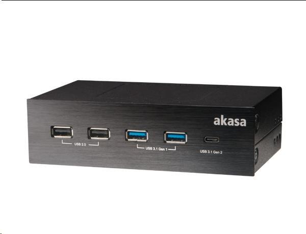 AKASA HUB USB InterConnect GX,  2x USB 3.1,  2x USB 2.0,  USB-C,  5.25" predný panel,  vnútorný