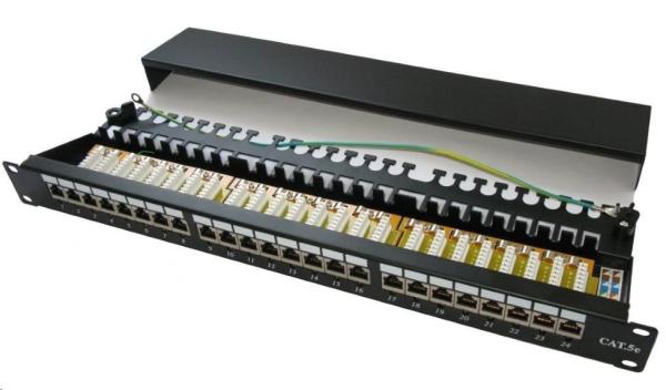 19" Patch panel XtendLan 24port,  STP,  Cat6,  krone,  černý - LED vyhledávání