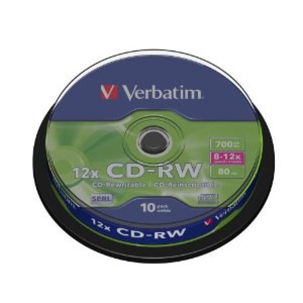 VERBATIM CD-RW(10-Pack)Spindle/ 8x-12x/ High Speed/ DLP/ 700MB