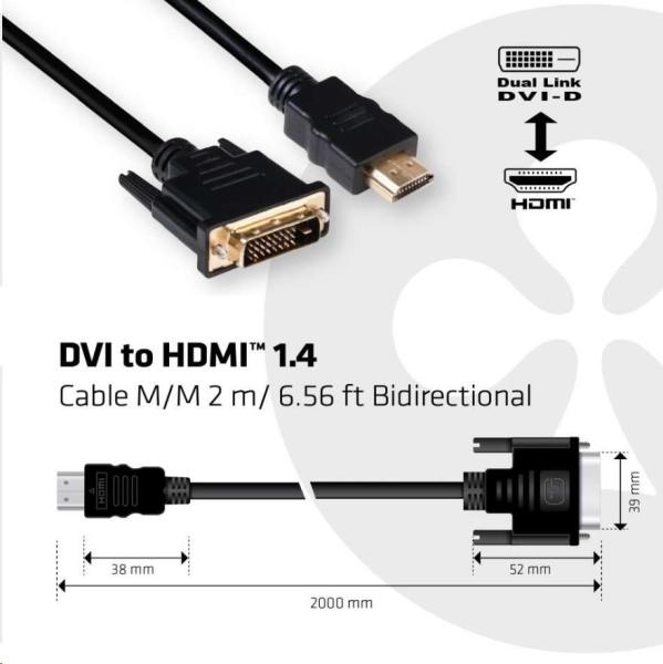 Club3D Kabel DVI-D na HDMI 1.4 (M/ M),  2m4