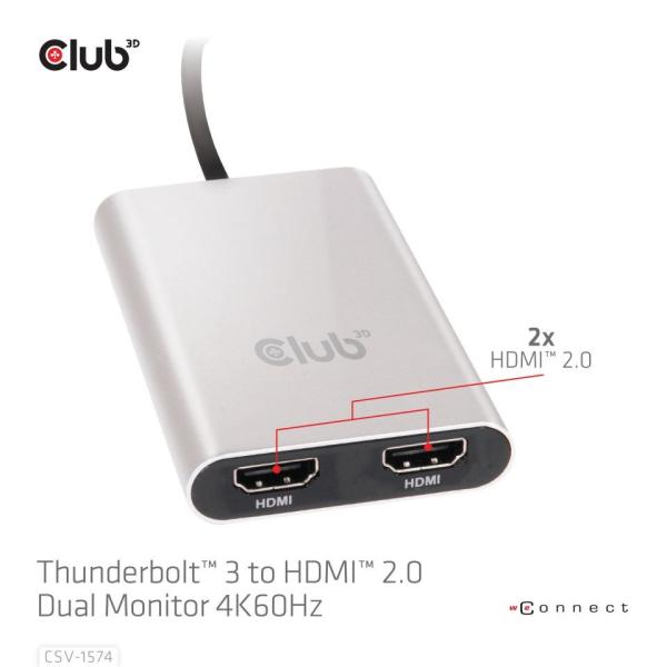 Club3D Adaptér Thunderbolt 3 na 2x HDMI 2.0 4K60Hz UHD2