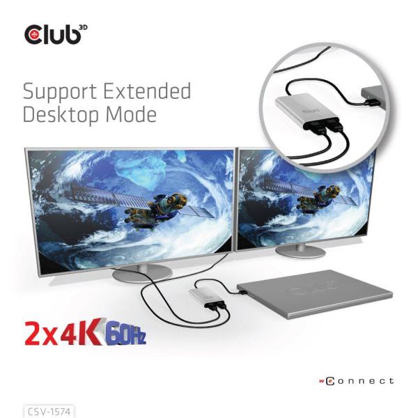 Club3D Adaptér Thunderbolt 3 na 2x HDMI 2.0 4K60Hz UHD5
