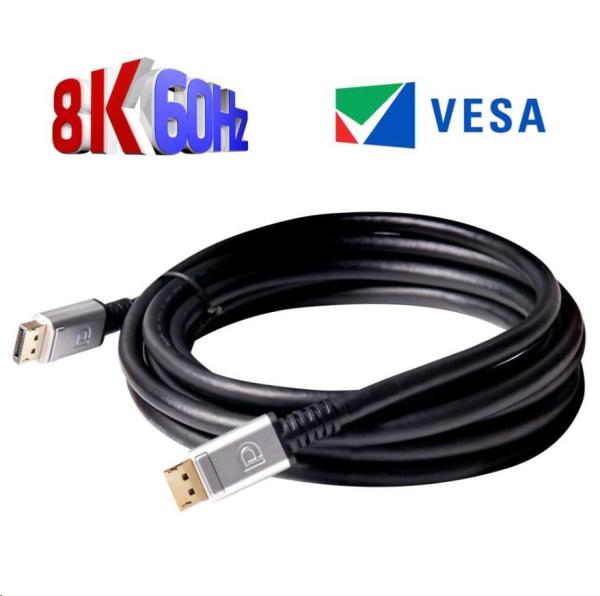 Club3D Kabel certifikovaný DisplayPort 1.4,  HBR3,  8K60Hz (M/ M),  stříbrné koncovky,  4m,  24 AWG3