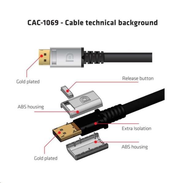 Club3D Kabel certifikovaný DisplayPort 1.4,  HBR3,  8K60Hz (M/ M),  stříbrné koncovky,  4m,  24 AWG7