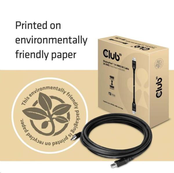 Club3D Kabel certifikovaný DisplayPort 1.4,  HBR3,  8K60Hz (M/ M),  5m,  28 AWG8