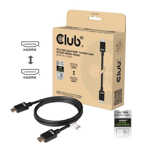 Club3D Kabel Ultra Rychlý HDMI™ Certifikovaný 4K 8K60Hz 48Gbps (M/ M),  1m,  30 AWG