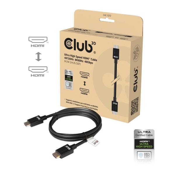 Kábel HDMI Club3D 2.1 Ultra High Speed HDMI™ 4K120Hz,  8K60Hz,  2m