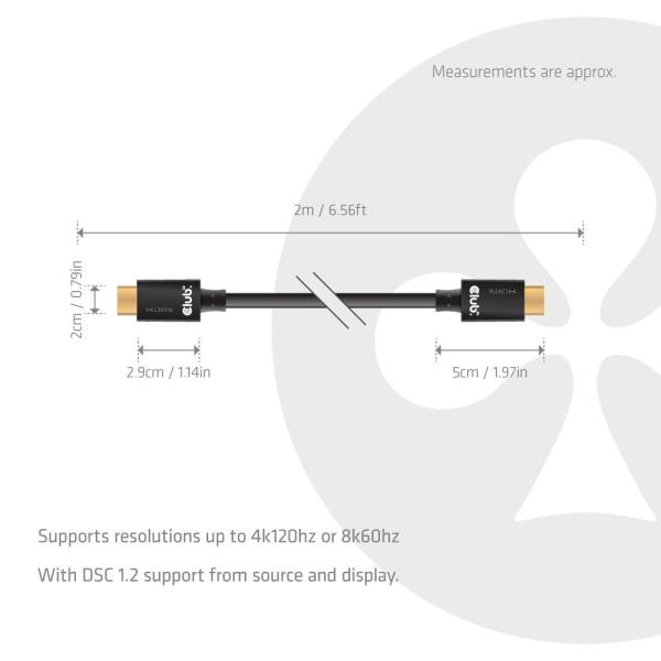 Kábel HDMI Club3D 2.1 Ultra High Speed HDMI™ 4K120Hz,  8K60Hz,  2m2