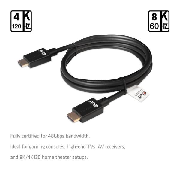 Kábel HDMI Club3D 2.1 Ultra High Speed HDMI™ 4K120Hz,  8K60Hz,  2m3
