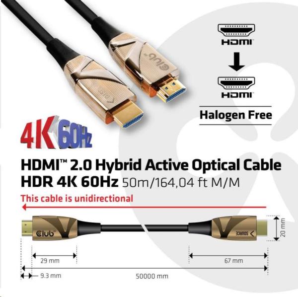 Aktívny hybridný optický HDMI kábel Club3D 2.0 UHD HDR 4K60Hz,  (M/ M),  50 m5