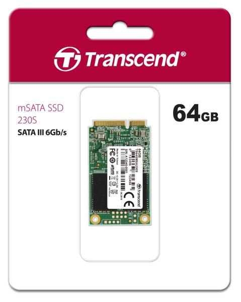 TRANSCEND Industrial SSD MSA230S 64GB,  mSATA,  SATA III,  3D TLC0