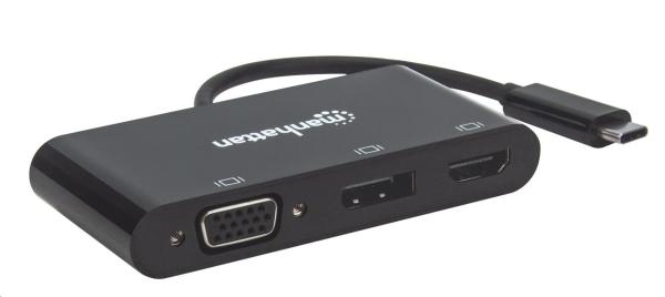 MANHATTAN Splitter,  rozbočovač MST,  adaptér USB-C na DisplayPort/  HDMI/  VGA,  čierny1