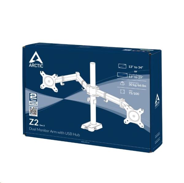 Stolný držiak ARCTIC Z2 (Gen3) pre 2x LCD do 34",  nosnosť 2x15 kg,  4x USB HUB,  čierny10