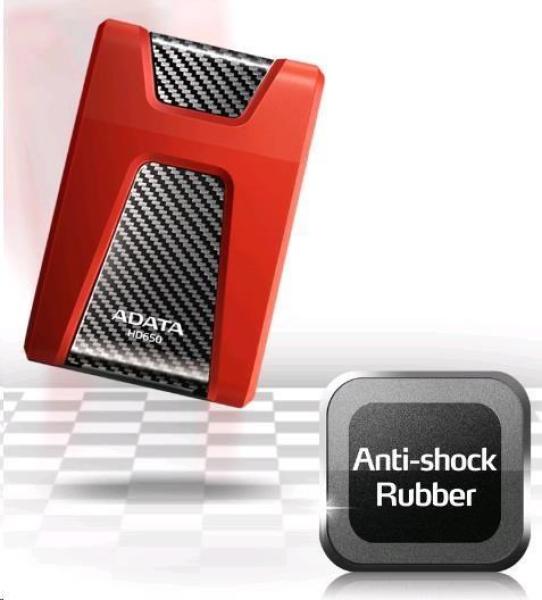 Externý pevný disk ADATA 1TB 2, 5" USB 3.1 DashDrive Durable HD650,  červený (gumový,  odolný voči nárazom)2