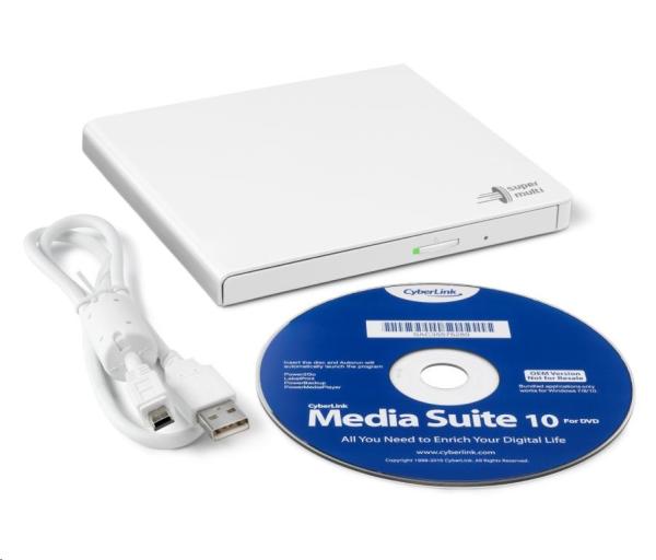 HITACHI LG - externá mechanika DVD-W/ CD-RW/ DVD±R/ ±RW/ RAM GP57EW40,  Slim,  biela,  krabica+SW3