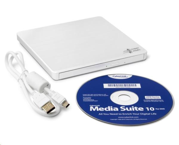 HITACHI LG - externá mechanika DVD-W/ CD-RW/ DVD±R/ ±RW/ RAM GP60NW60,  Slim,  biela,  krabica+SW3