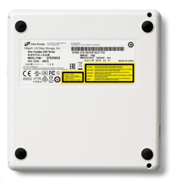 HITACHI LG - externá mechanika DVD-W/ CD-RW/ DVD±R/ ±RW/ RAM GP60NW60,  Slim,  biela,  krabica+SW1